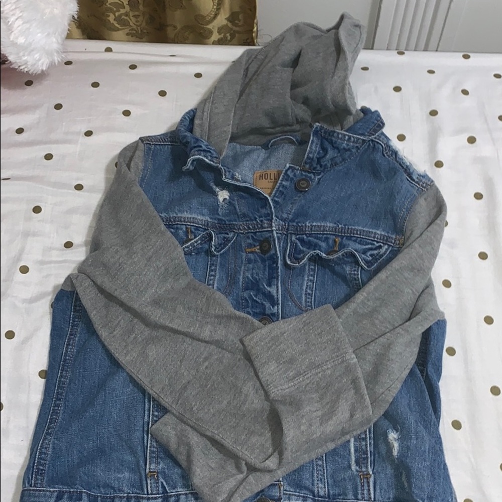 Hollister Jean jacket with grey hoodie